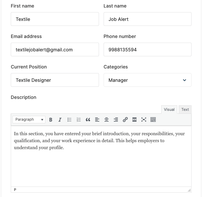 candidate email discription