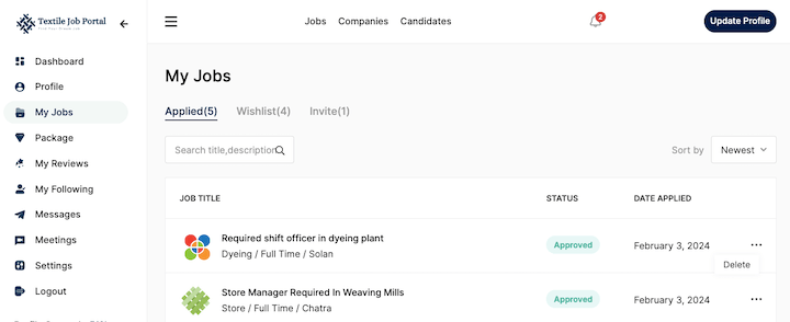 candidate help dashboard overview my jobs