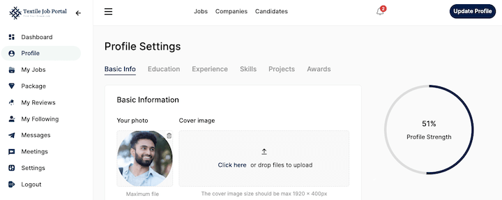 candidate help dashboard overvoew profile