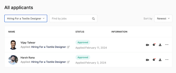 employer help applicants search candidate post name