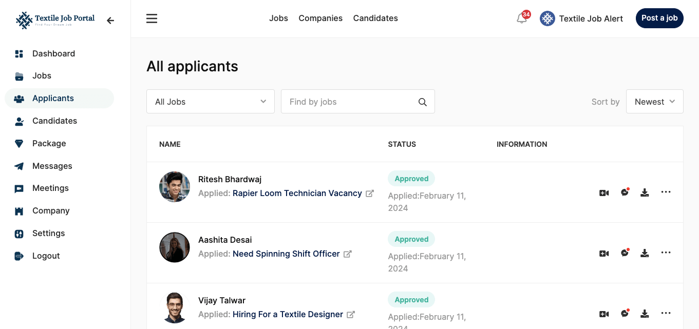employer help dashboard overview applicants section