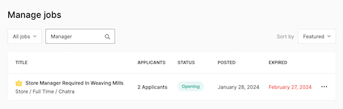 employer help manage jobs search filter