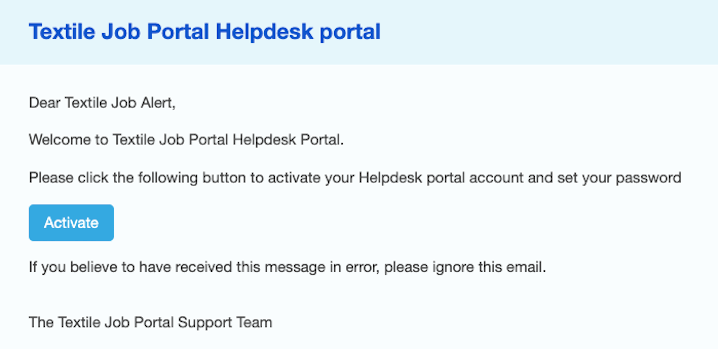 How to create a support account on the Textile Job Portal 6 support centre create account activate account