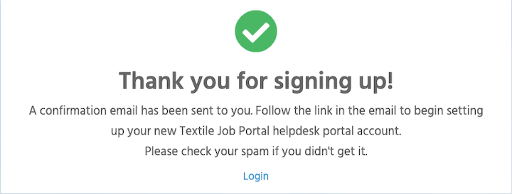 How to create a support account on the Textile Job Portal 5 support centre create account successfull confirmation