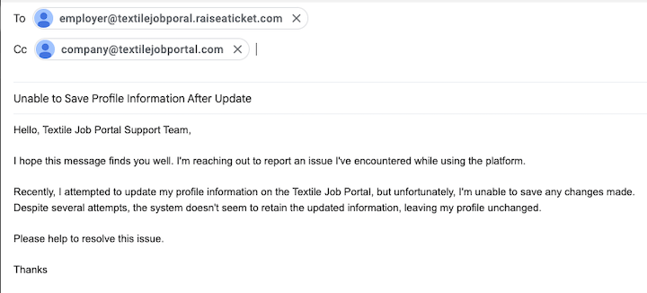 support centre create email ticket for employers