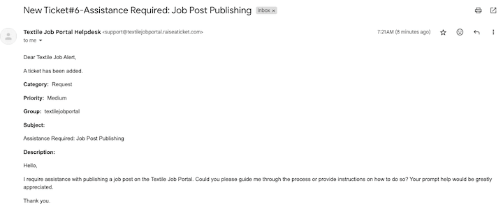 support centre create ticket email confirmation