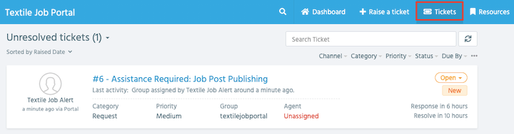 support centre create ticket submit ticket successfull