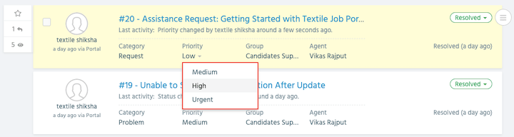 support centre manage tickets change ticket priority