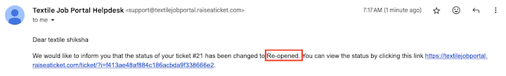 support centre ticket status reopen email confirmation