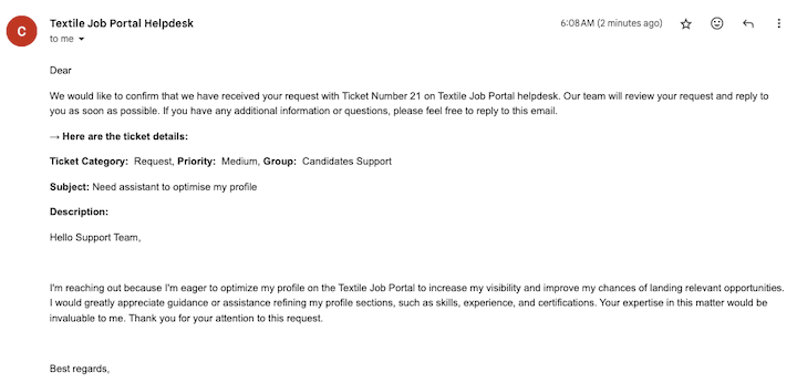 support centre track status first reply 1