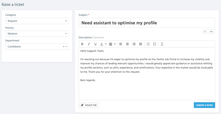 support centre track tickets demo ticket