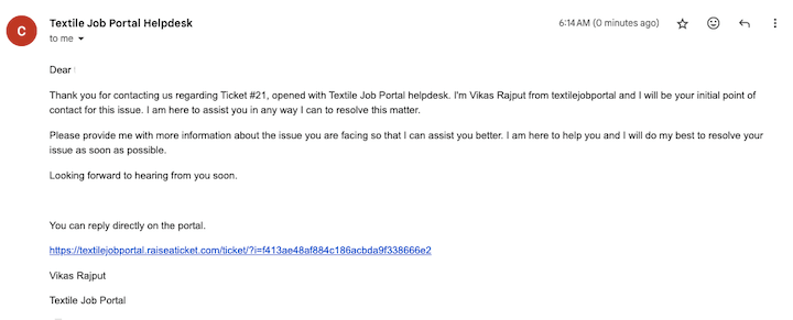 support centre track tickets second reply