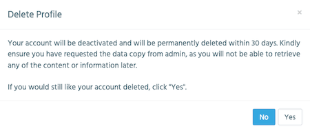 support centre update profile delete profile final warning